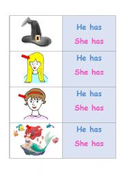 English Worksheet: Flashcards/Playing cards (1 of 2) - He/She has (can be used with the famous Guess Who game)