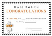 English Worksheet: Halloween Congratulations