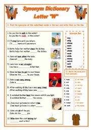 English Worksheet: Synonym Dictionary, Letter W