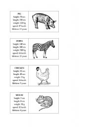 English Worksheet: Animal Activity Cards 3 - Comparative