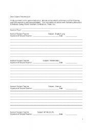 English Worksheet: Subject Teachers Students Commentary Form