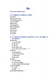 English Worksheet: So