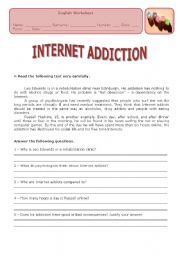 English Worksheet: INTERNET ADDICTION