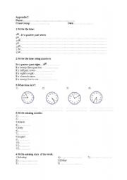 English worksheet: revision on time, months and seasons of the year