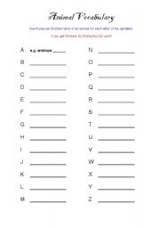 English Worksheet: Animal Vocabulary