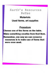 English Worksheet: Earths Resources-Reuse