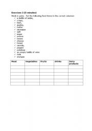English worksheet: food table