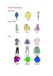 English worksheet: CLOTHES VOCABULARY