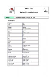 English worksheet: Classroom Items