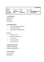 English Worksheet: lesson Plan first class