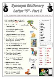 English Worksheet: Synonym Dictionary, Letter S, Part 2