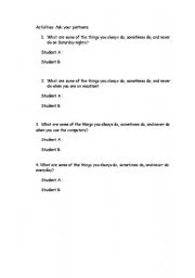 English worksheet: activities_adverb of frequency