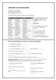 English Worksheet: Languages and Nationalities