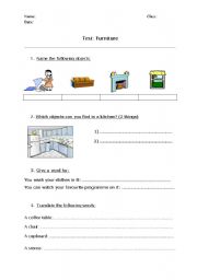 English Worksheet: Furniture Test/Exercise 2