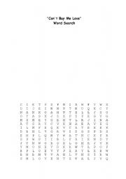 English Worksheet: Cant Buy Me Love - A Word Search