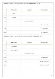 English Worksheet: Simple Review on Simple Present, Present Continuous, Simple Past and Past Continuous.