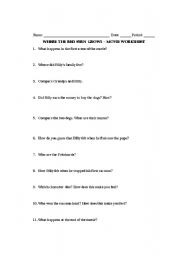 English worksheet: Where the Red Fern Grows Follow-Along