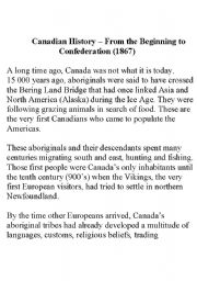 English worksheet: Canadian History - A Brief Snapshot from Beginning to Confederation