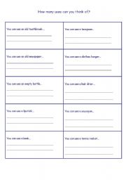 English worksheet: How many uses can you think of?