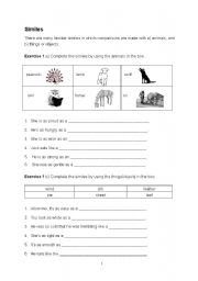 English worksheet: poetry:simile