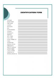 English worksheet: Identification Form