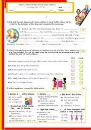 English Worksheet: Shopping + Teenagers opinions on fashion  - Listening TEST for Intermediate Students