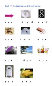 English worksheet: encircle the beginning sound of each picture