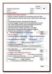 English worksheet: General English exam for pre-intermediat students
