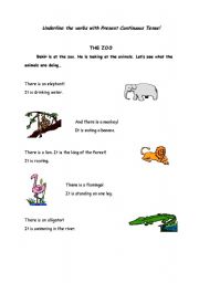 English worksheet: Underline the present continuous tense verbs