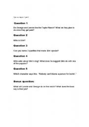 English worksheet: of mice and men quiz chapter 2