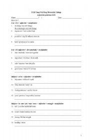 English Worksheet: Adjective patterns 