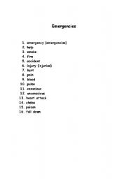 English worksheet: Emergencies Vocabulary