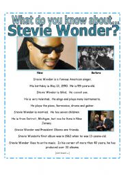 READING + SIMPLE EXERCISES : What do you know about Stevie Wonder? [3 pages with key]