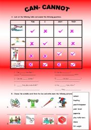 English Worksheet: CAN-CANNOT worksheet to students with funny pictures