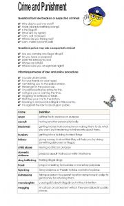 English Worksheet: Crime and Punishment - First Part
