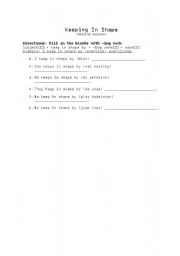 English worksheet: Functional language: I keep in shape by+ing verb+noun