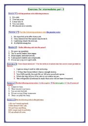 English worksheet: EXERCISES FOR INTERMEDIATES PART3