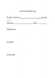 English worksheet: Mothly Teacher Log