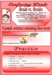 Confusing Words (2)...beside vs. besides...There are many grammatical errors that we, as  teachers see every day. If you really want to improve your students English, this is the perfect set for you ;)