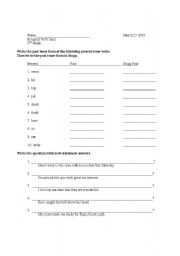 English worksheet: Irregular Past Tense Worksheet/Quiz