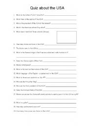 English Worksheet: Quiz about the USA