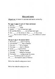 English Worksheet: Was and were