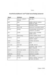 English worksheet: 8th Grade Word Parts Kansas Reading Assessment