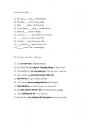 English worksheet: exercises on past simple, future tense, present continious tense and present tense
