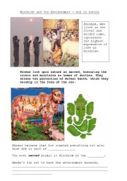 English worksheet: Hinduism and the environment