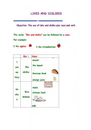 English Worksheet: likes and dislikes