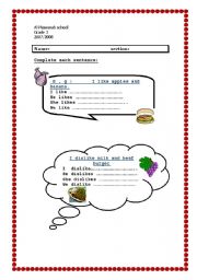 English Worksheet: like and dislike