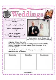 English Worksheet: *Weddings | Activity 3* Youtube clip : Father of the Bride : Comparing Cultures [2 pages]