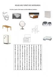 English worksheet: Parts of the house and furniture