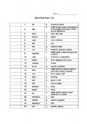 English Worksheet: Review Quiz for Kansas Assessment 8th Grade Word Parts